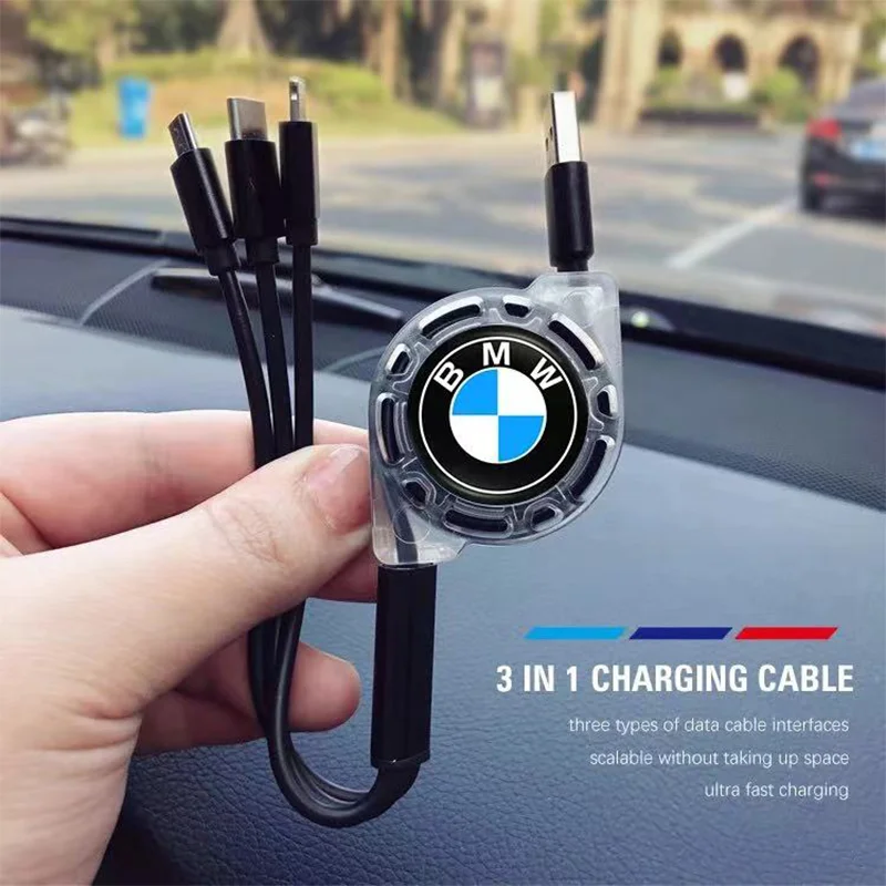 4 colors Car Interior 3 In 1 Fast Charger USB Data Cable Accessory For BMW M E46 E90 E60 F30 F10 X1 X2 X3 X5 X4 X6 X7 G30 G20