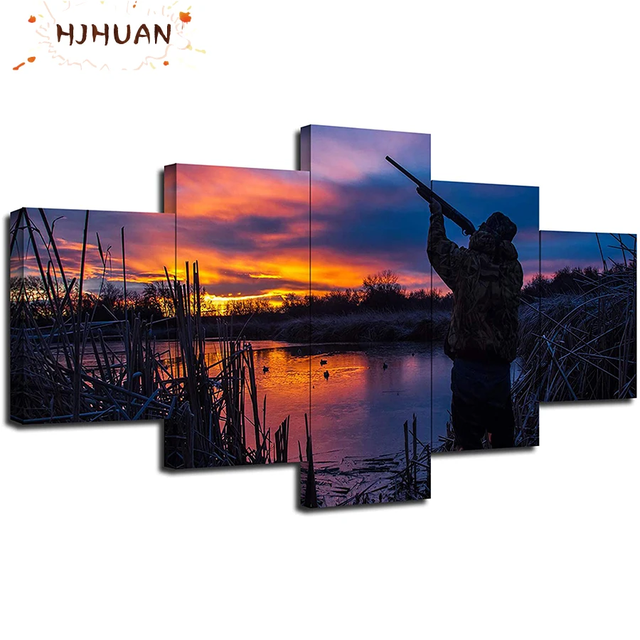 5pcs sunset, hunting landscape Diamant Painting Diamond Painting Full Square Drill Embroidery Cross Stitch Home Decor Gift Resin