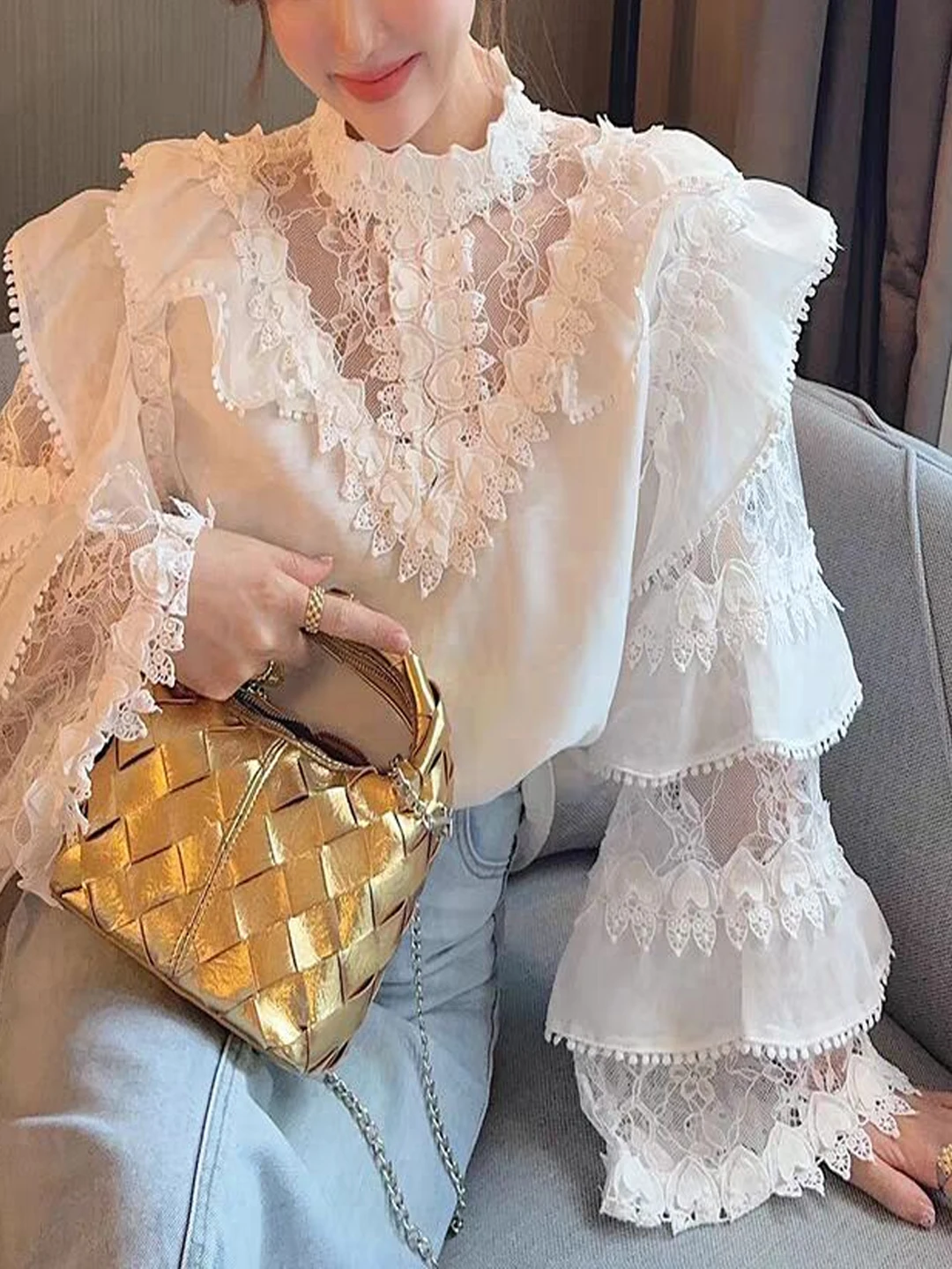 

Длинное женское платье-рубашка из хлопка и льна с богатой кружевной отделкой, свободного кроя, для повседневной носки, весна 2026, Dongda Gate...