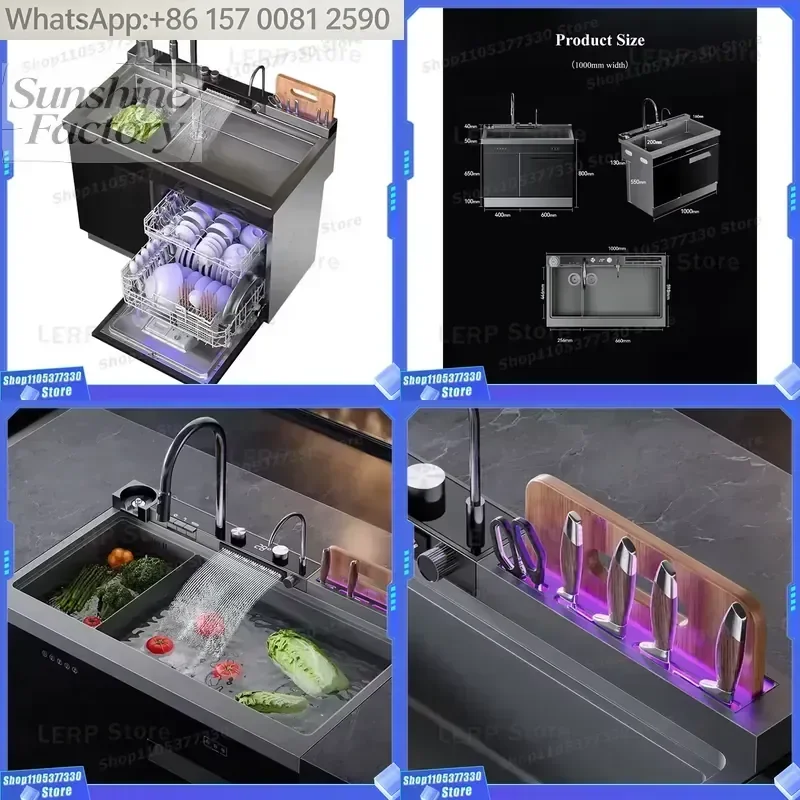 1m Integrated Ultrasonic Sink Dishwasher Stainless Steel Housing Household Kitchen Electric Power Source for Cross-Border Use