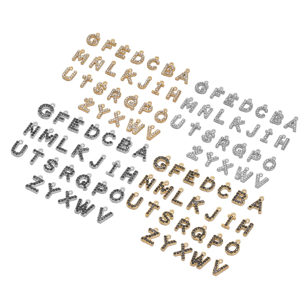 5pcs Rhinestone Inlaid Stainless Steel Capital Letter Charms Necklaces Pendants DIY Jewelry Making Gifts Earrings Accessories