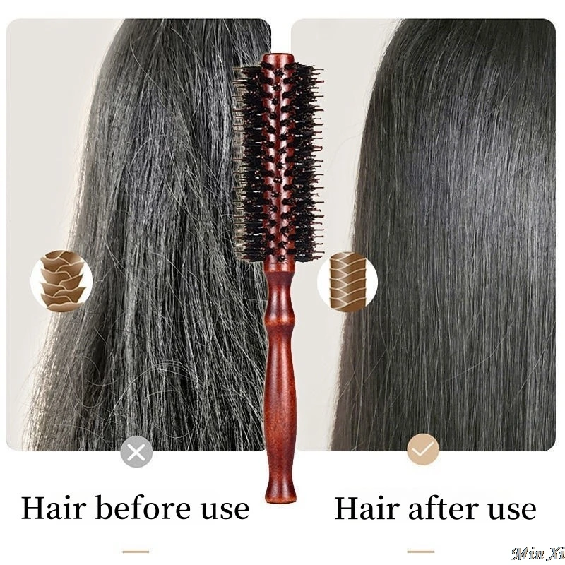 Household Men's And Women's Pig Hair Curly Hair Combs Hair Salon Stylist Specific Roundcombssuitable For Both Long Andshort Hair