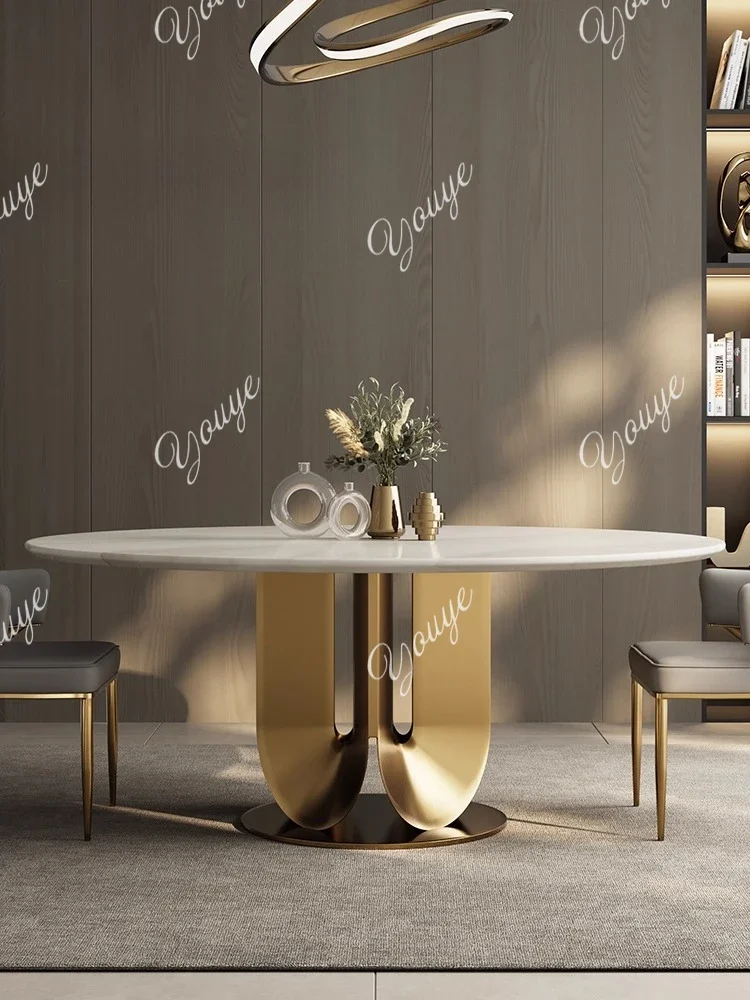 

Vv High-end Luxury Stone Countertop, Marble, Italian Light Luxury Round Dining Table, Living Room, Home Use