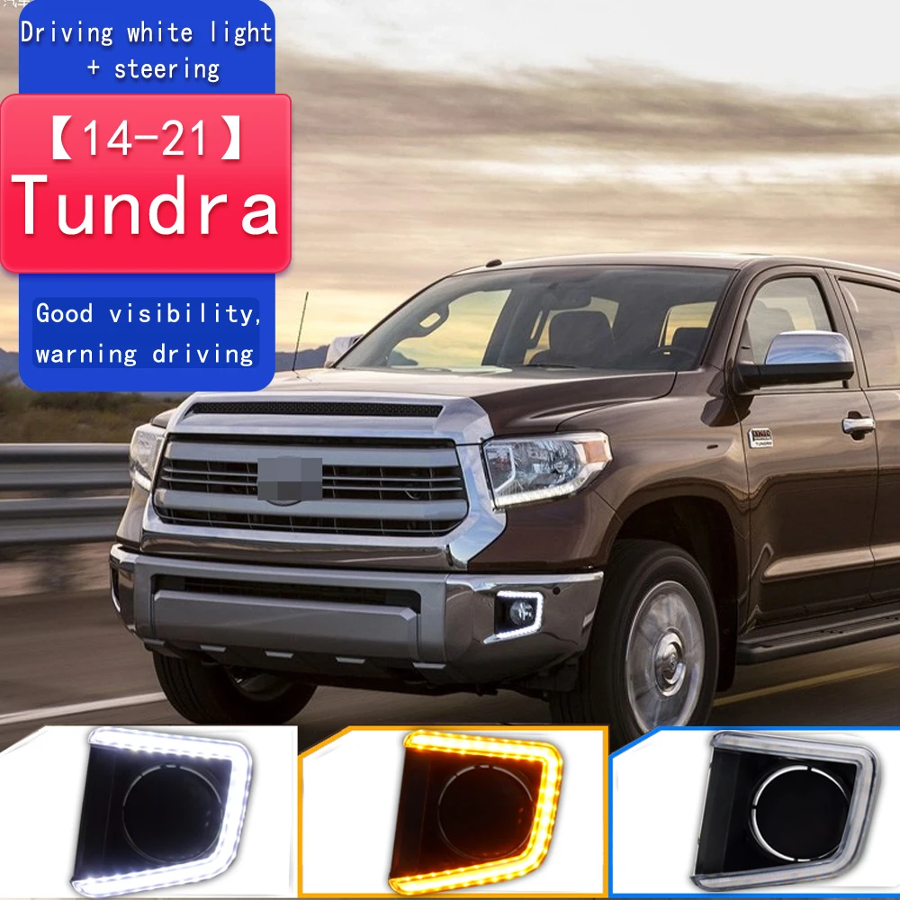 

2PCS LED DRL Fog Lamp for Toyota Tundra 2014-2021 – Waterproof Bumper Light with Yellow Turn Signal Indicator, High Bright