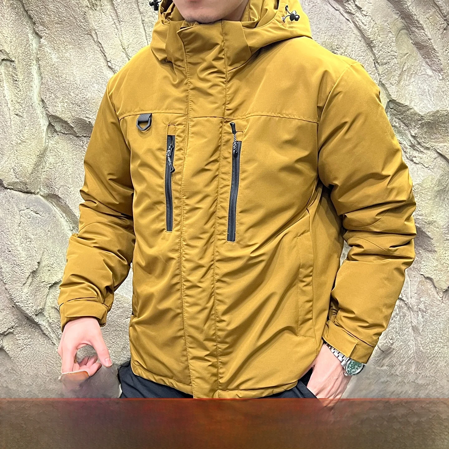 

Функциональная тройная ткань для улицы, зимняя повседневная ветрозащитная теплая хлопковая куртка со съемным капюшоном, молодежная модная подставка