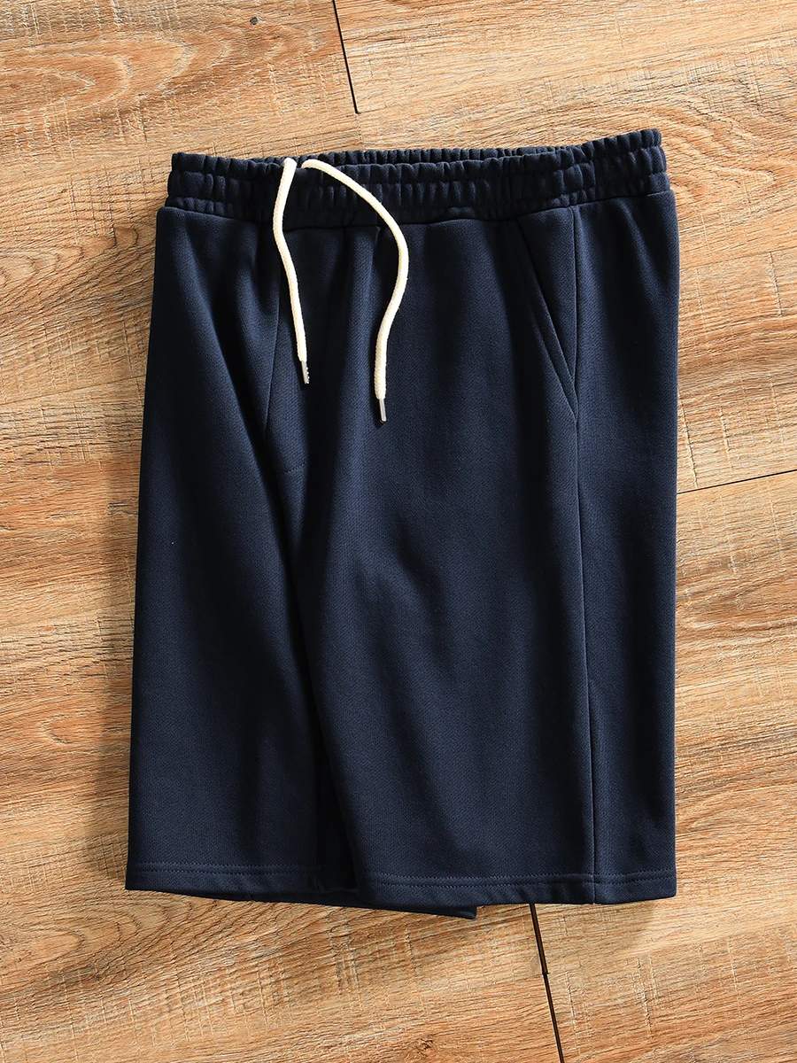 

Summer Men's Casual Elastic Waist Short Pants Fine Loop Material Comfortable Loose Fit Straight Leg Basic Color Trendy Shorts