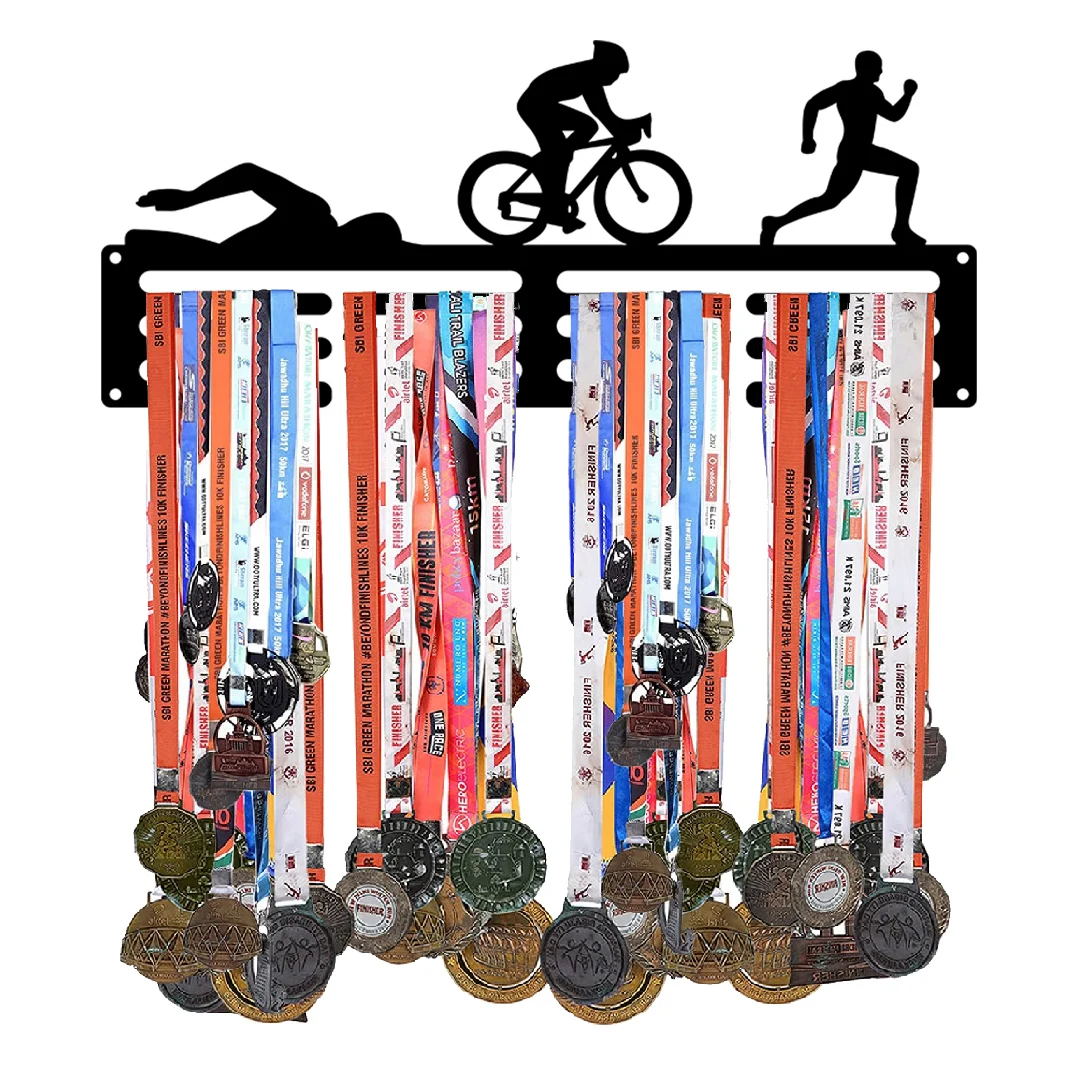 Medal Hanger Holder Display Rack for Awards Ribbons - Personalized Sports Themed Race Ribbon Holder for Wall