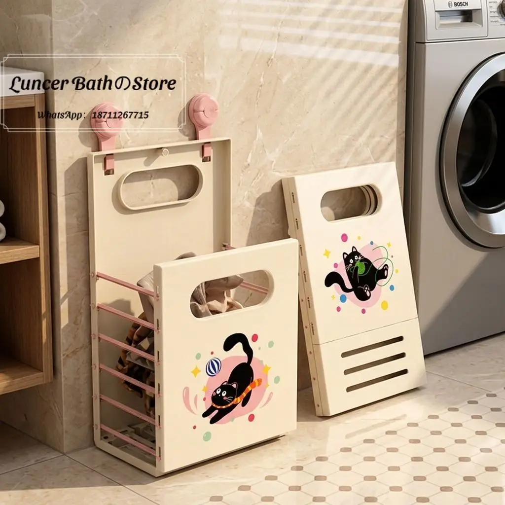 Wall Hanging Collapsible Laundry Basket Multifunctional Dirty Clothes Storage Bin Home Bathroom Laundry Room Decor - view 3