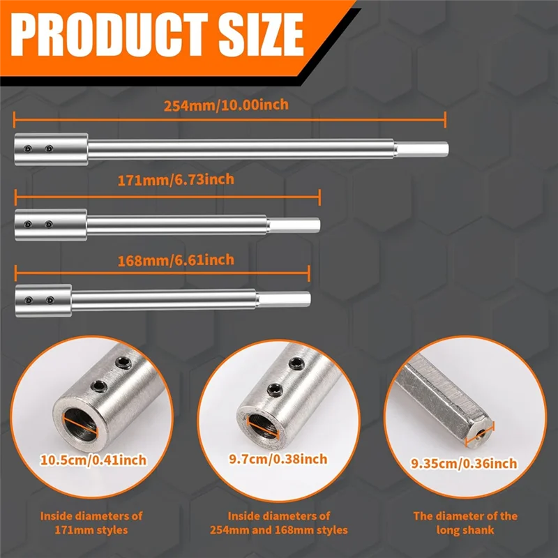 Extensión de broca Forstner para vástago redondo de 3/8 de pulgada, extensor de broca de pala de madera de acero con alto contenido de carbono-B51B