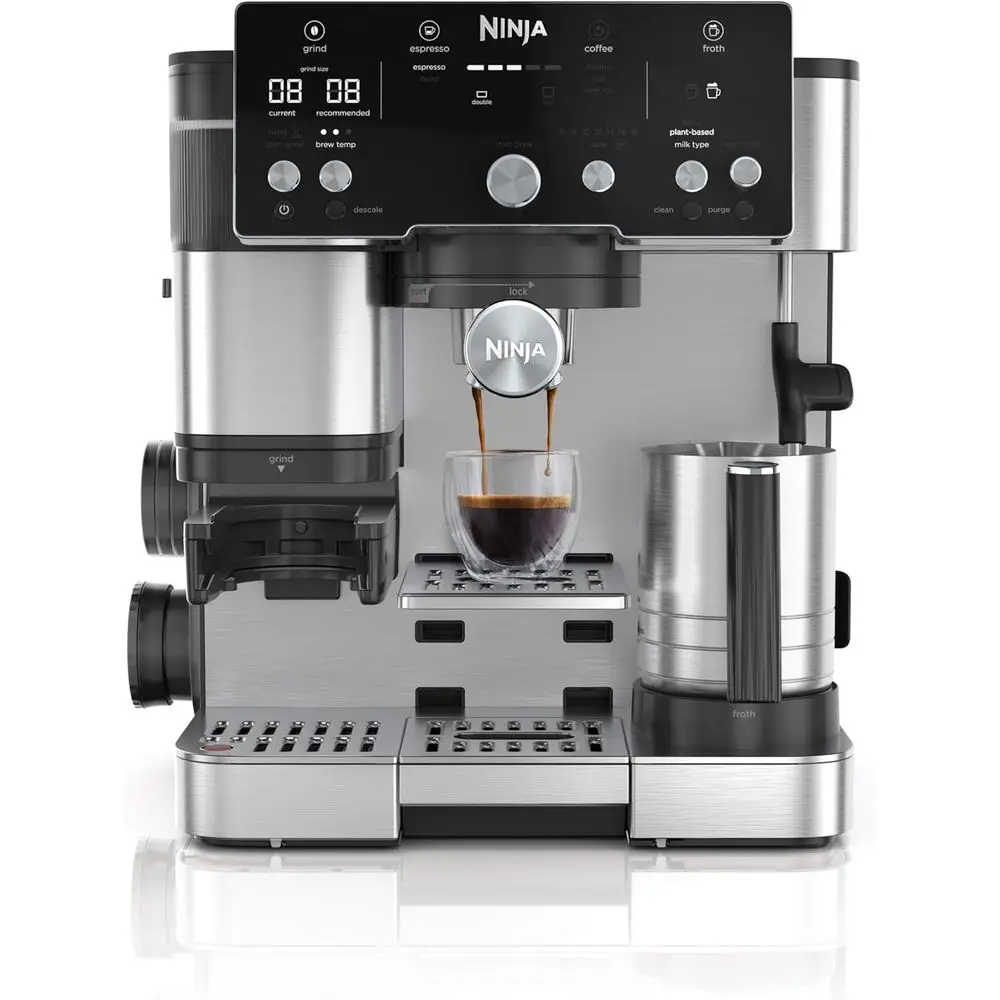 

Premium Series Coffee Maker with Integrated Grinder, Assisted Tamper, and Automatic Milk Frothing
