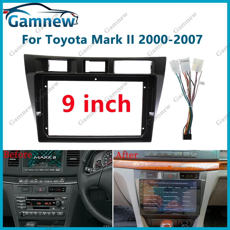 9 Inch Car Frame Fascia Cable Wire Adapter Android Radio Dash Fitting Panel Kit For Toyota Mark II 2002-2007
