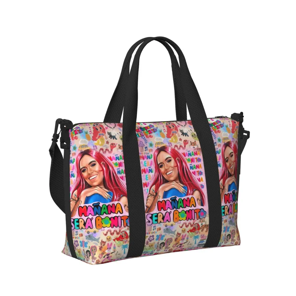 Borsa tote da spiaggia personalizzata Manana Sera Bonito Karol G Cantante colombiano per donna Borse da palestra da spiaggia con grande scomparto per cantante colombiana