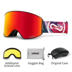 COPOZZ Magnetische professionelle Skibrille, UV400-Schutz, Antibeschlag-Skibrille für Männer und Frauen, Schnellwechsel-Linse, Snowboardbrille