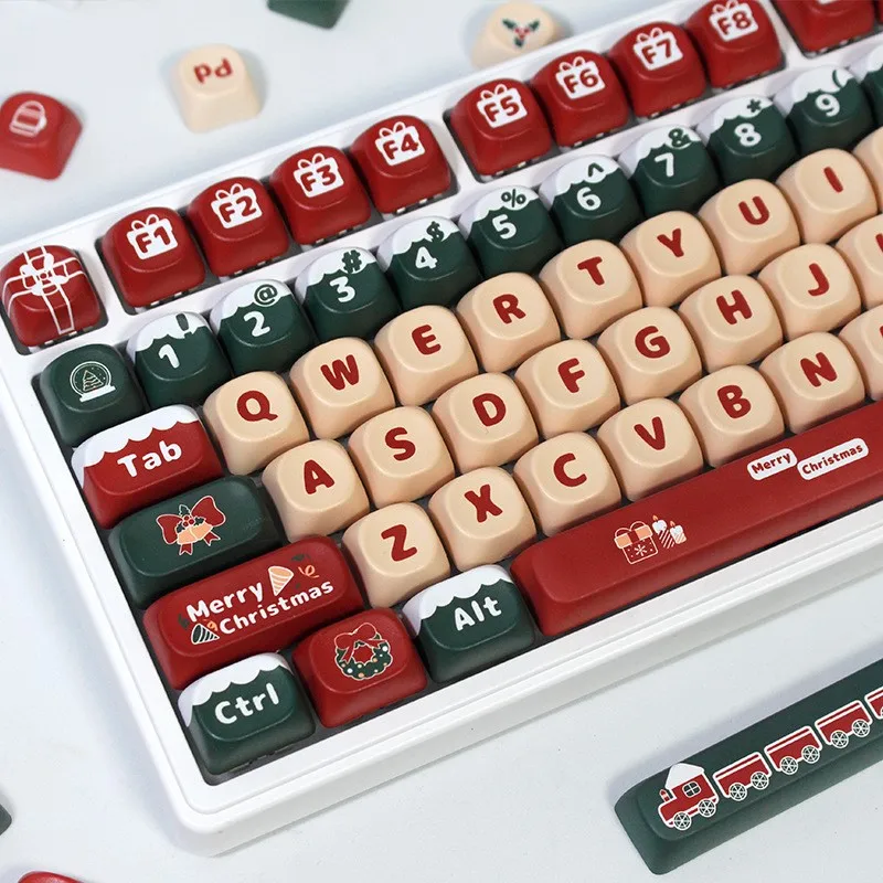 Christmas Theme Red Key Cap PBT MOA Profile 130 134 Keys/set Thermal Sublimation Mechanical Keyboard Custom Keycaps Customizada