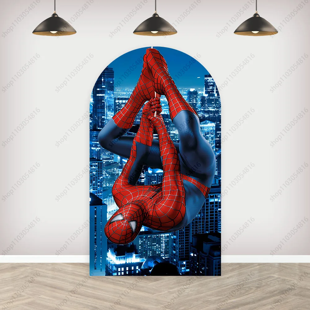 Marvel Spiderman Arch Photography Backdrop Cover For Kids Birthday Party Decor Wall Polyester Photo Background Decor Props