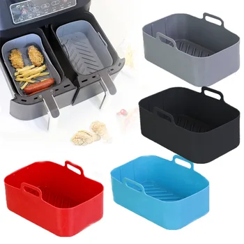 Image Air Fryer Silicone Pot 19.5cm*12.7cm*7cm Double frying basket fryer Silicone carrying basket Silicone bakeware