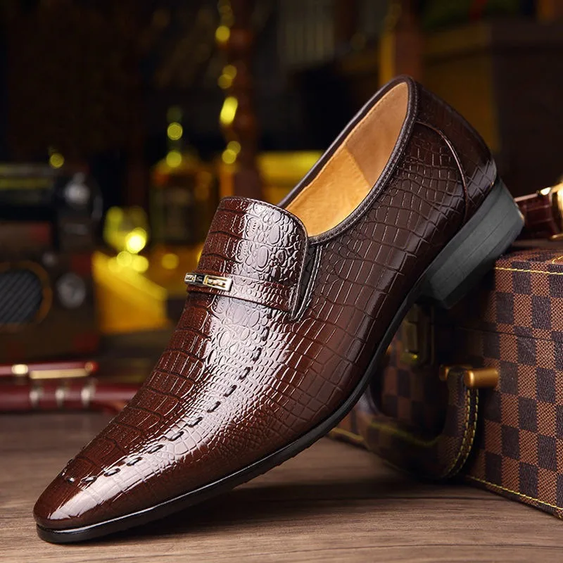 Classic Men's Slip-on Leather Dress Shoes Luxury Fashion Office Casual Business Men Formal Shoes Alligator Pattern Male Loafers