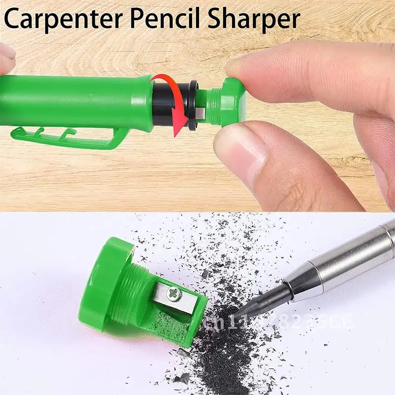 Sturdy Marker Construction Line Drawing Tool with Integrated Sharpener Solid Carpenter Pencil Deep Hole Refills Mechanical Penc