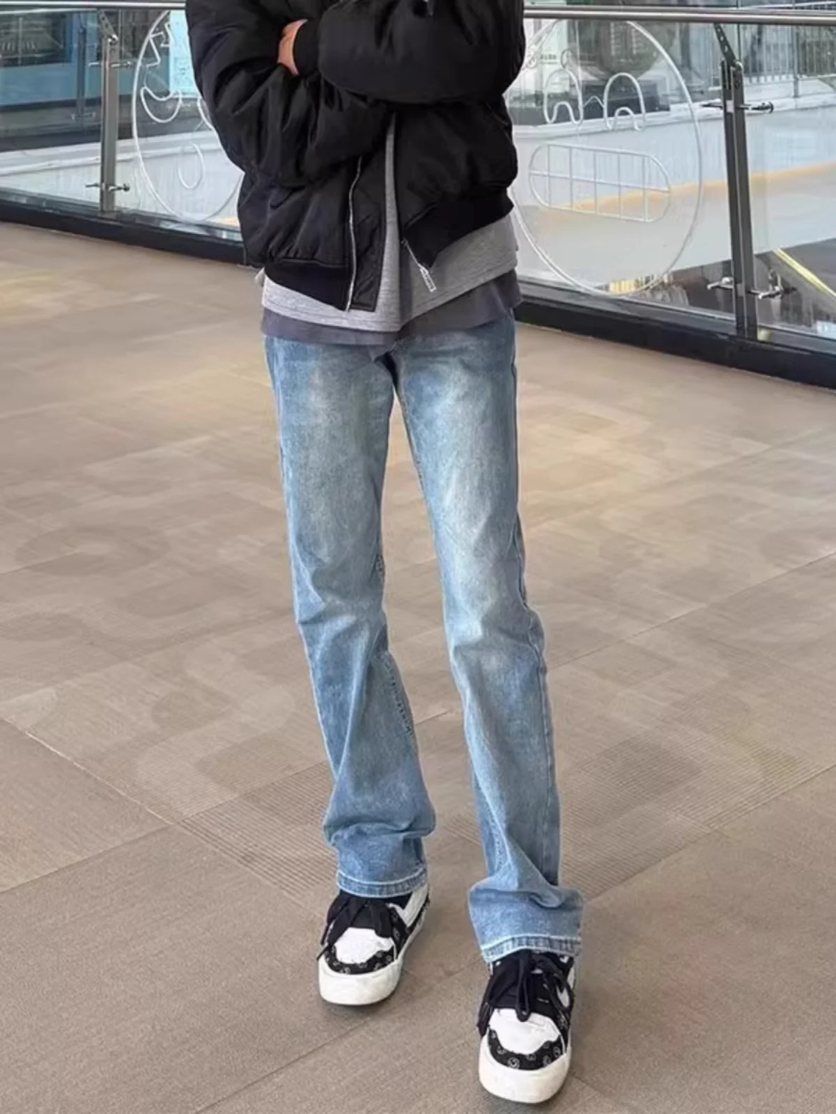 

Cleanfit Light Blue Men's Jeans Spring Autumn American Vibe Waed Micro Flare Straight Leg Casual Loose Fit Jeans