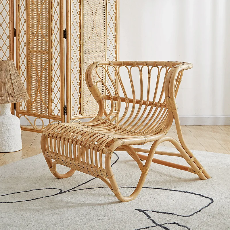 ✿s Modern Minimalist Design Single Rattan Chair Handmade Indonesian Rattan Recliner Chair for Balcony Homestay