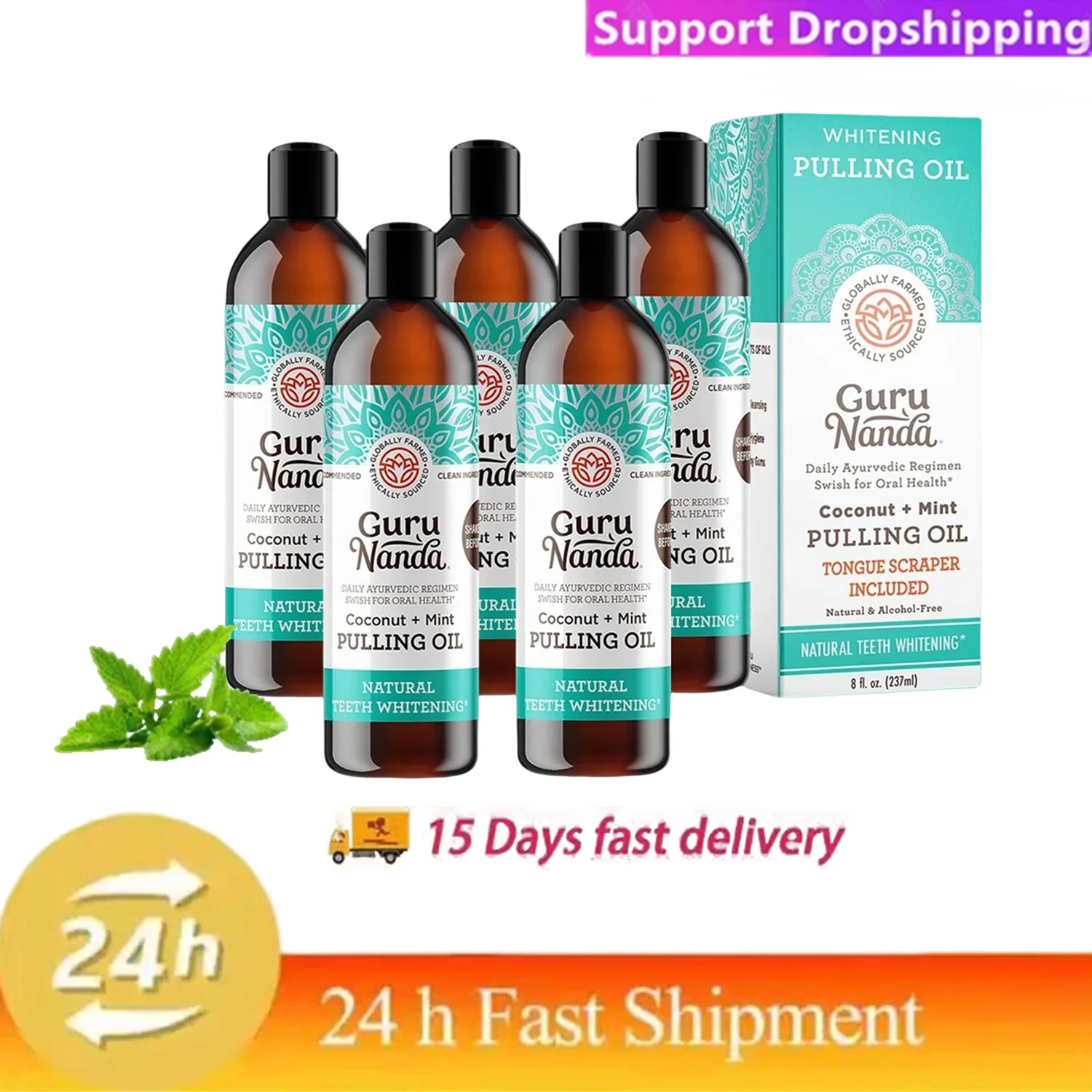 

Coconut Mint Pulling Oil Mouthwash Alcohol-free Teeth Whitening Fresh Oral Breath Tongue Scraper Set Mouth Health Care