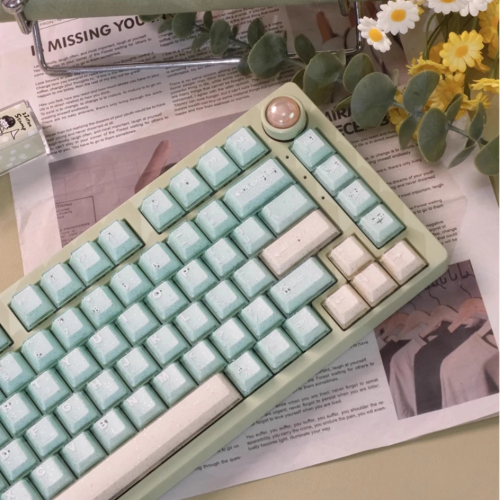 Peach Pink Glitter Keycap Set 160key PBT+PC Custom Cute Translucent Keyboard Cap Cherry Profile KeyCap for Mechanical Keyboard