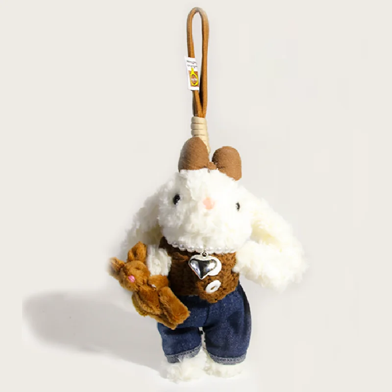 

Cute Fluffy Bunny Plush Keychain Kawaii Rabbit Doll Bag Pendant Handmade Dress Up Toy Key Ring Backpack Accessorie Birthday Gift
