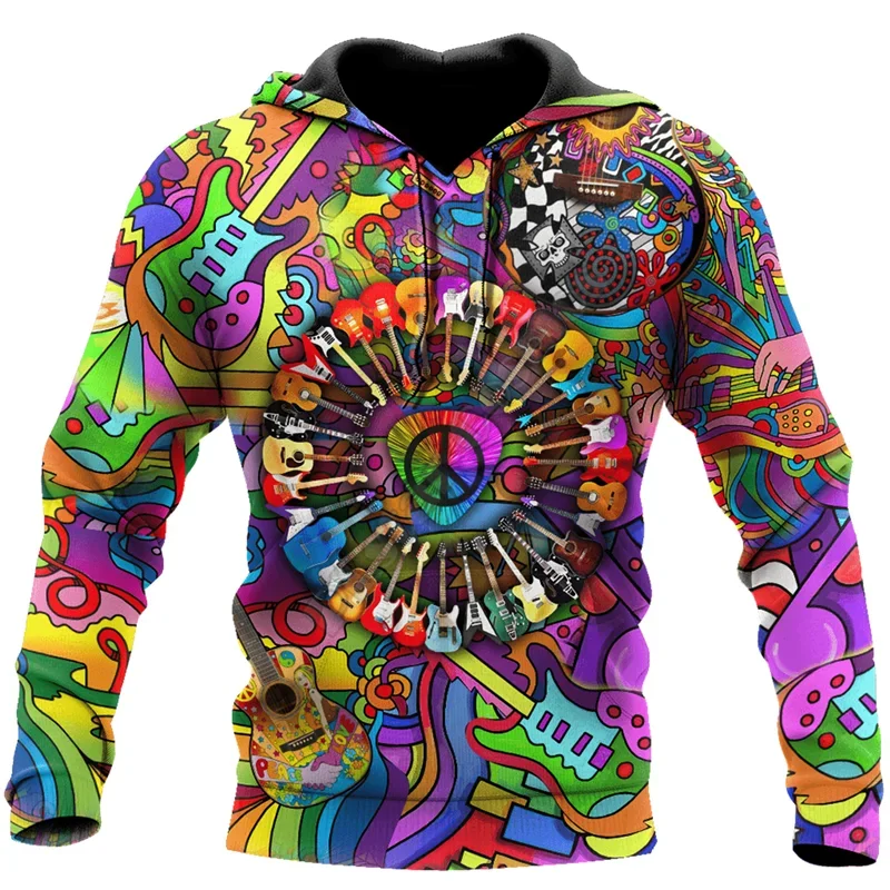 

Hippie colorful Trippy Psychedelic Amazing Guitar hoodies 3D Printed Sweatshirts women for men Halloween cosplay costumes