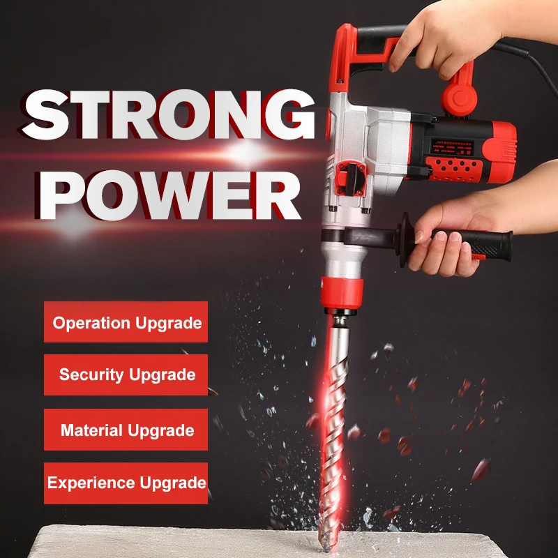 220V Rotary Electric Hammer Impact Drill 2200W Electric Concrete Demolition Hammer Multi Function Electric Hammer Electric Pick