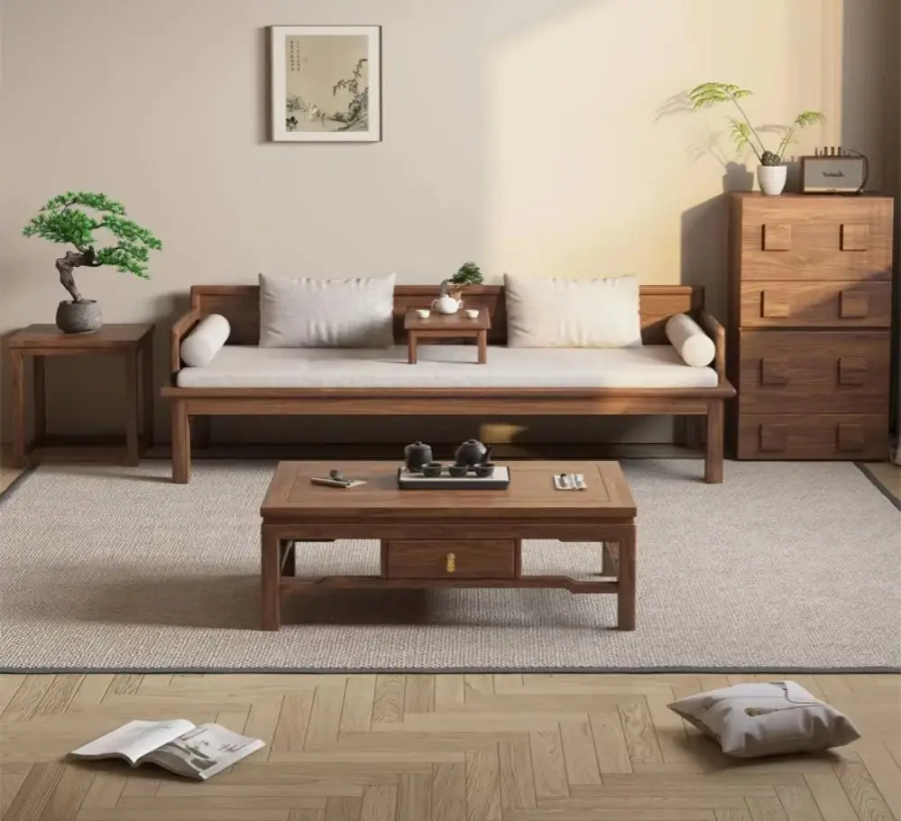 South American Walnut Dual-Purpose Sofa Bed Push-Pull Retractable Arhat Design with Song Dynasty Aesthetics