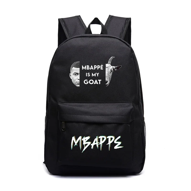 Mbappe avatar print youth backpack black casual student school bag suitable for boys and girls