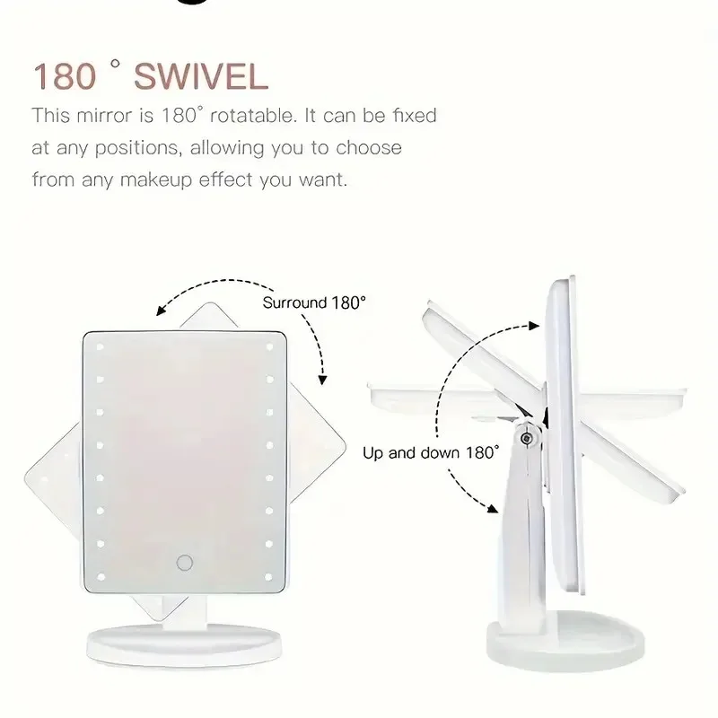 16LED Touch Screen Makeup Mirror, Adjustable Brightness & 3-Speed Rotation, Portable Vanity Mirror with Light, Perfect for Dormi