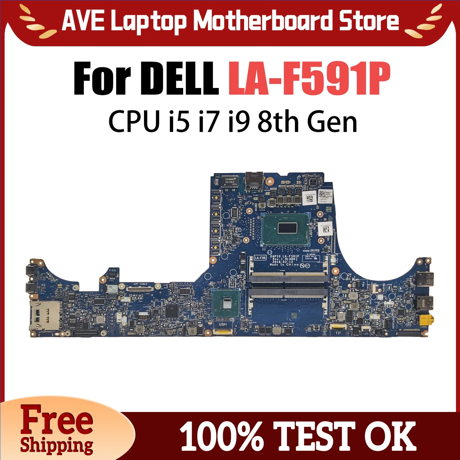 

LA-F591P Notebook Motherboard For Dell Precision 7530 Laptop Mainboard CN-02NRRM 2NRRM with E-2176 E-2186 I5 8th CPU