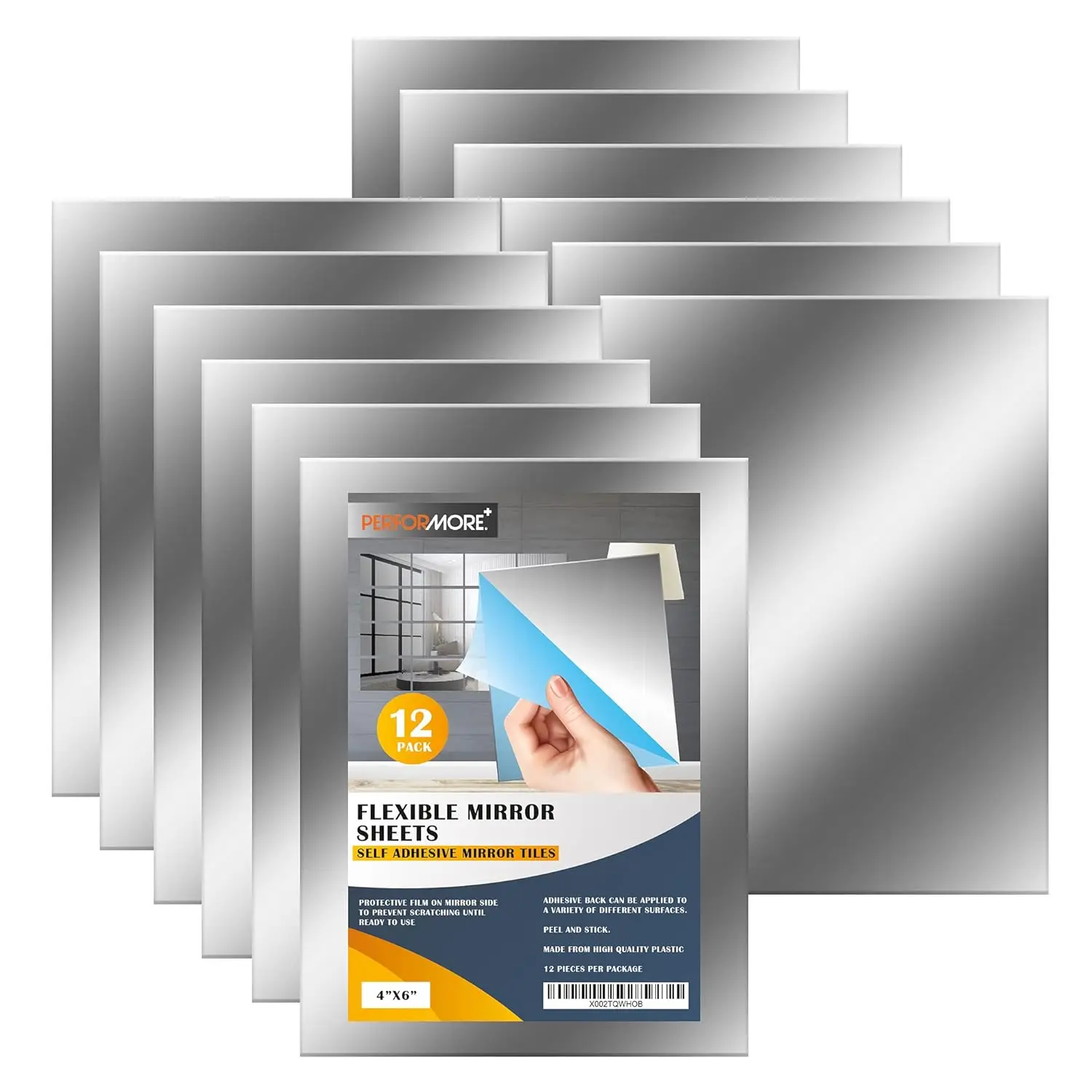 

Flexible Self Adhesive Mirror Sheets 4x6 Inches 12 Pack for Bathroom Home Office Wall Decoration
