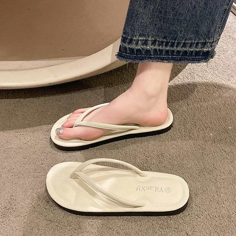 2024 Hot Sale Shoes for Women Pinch Toe Women's Slippers Summer Solid Outdoor Beach Casual Flat Large Size Flip Flops Zapatos