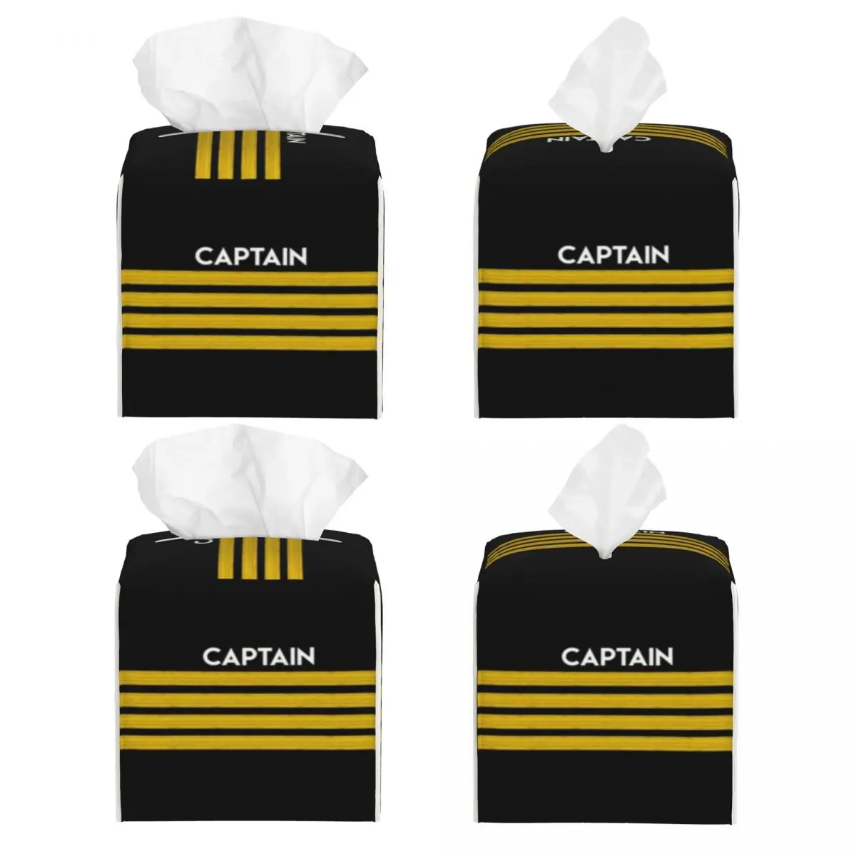 Custom Captain Epaulets Stripes Tissue Box Cover PU Leather Square Aviator Flight Pilot Facial Tissues Holder for Car