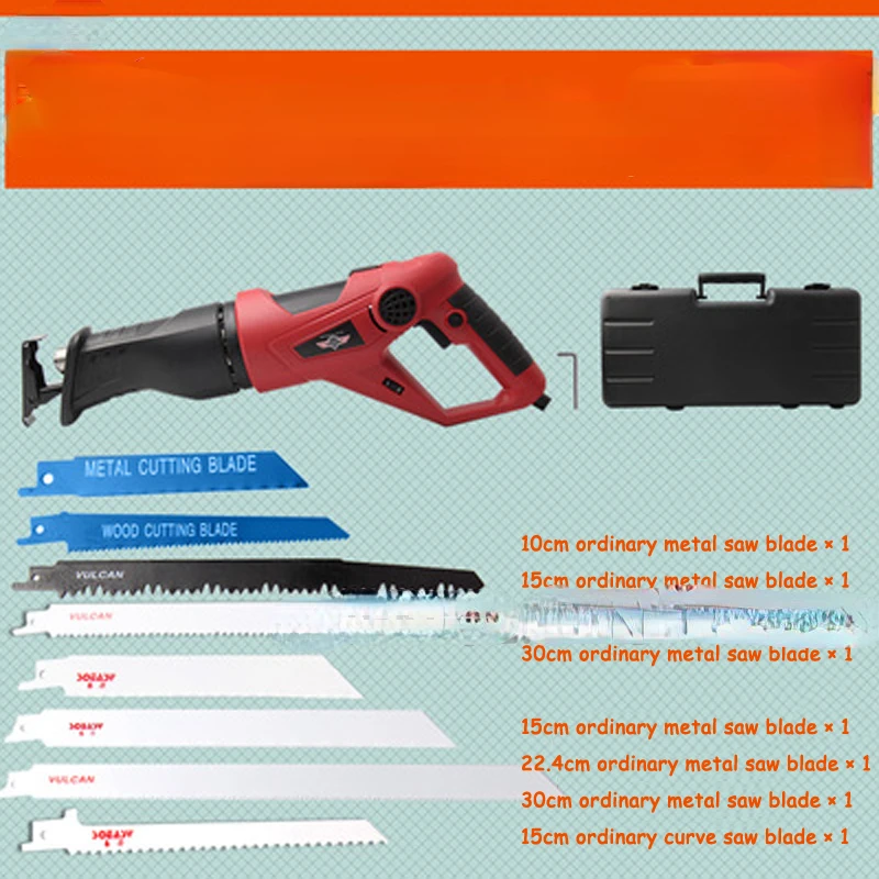 1PC Hand-held Adjustable Speed Reciprocating Saw+Toolbox+8 Saw Blades,Saw Blades Saw For Wood Steel Metal Plastic Cutting 220V