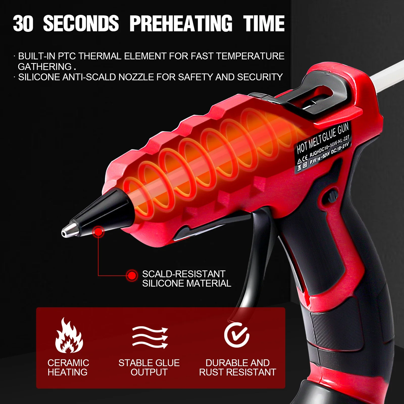 Cordless Hot Melt Glue Gun with 30pcs 7mm Glue Sticks DIY Crafts Electric Heat Repair Tool for Milwaukee 18V Lithium Battery