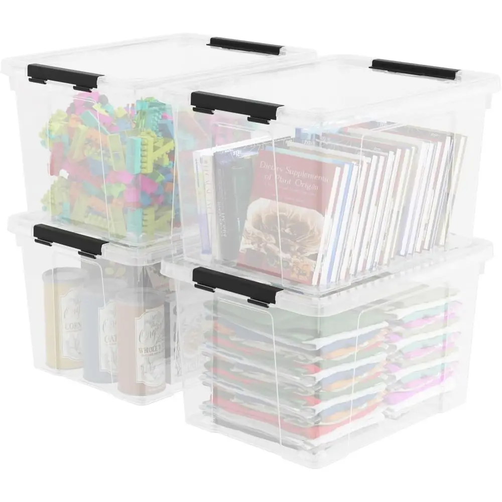

40-Quart Clear Plastic Storage Bin with Wheels, Set of 4