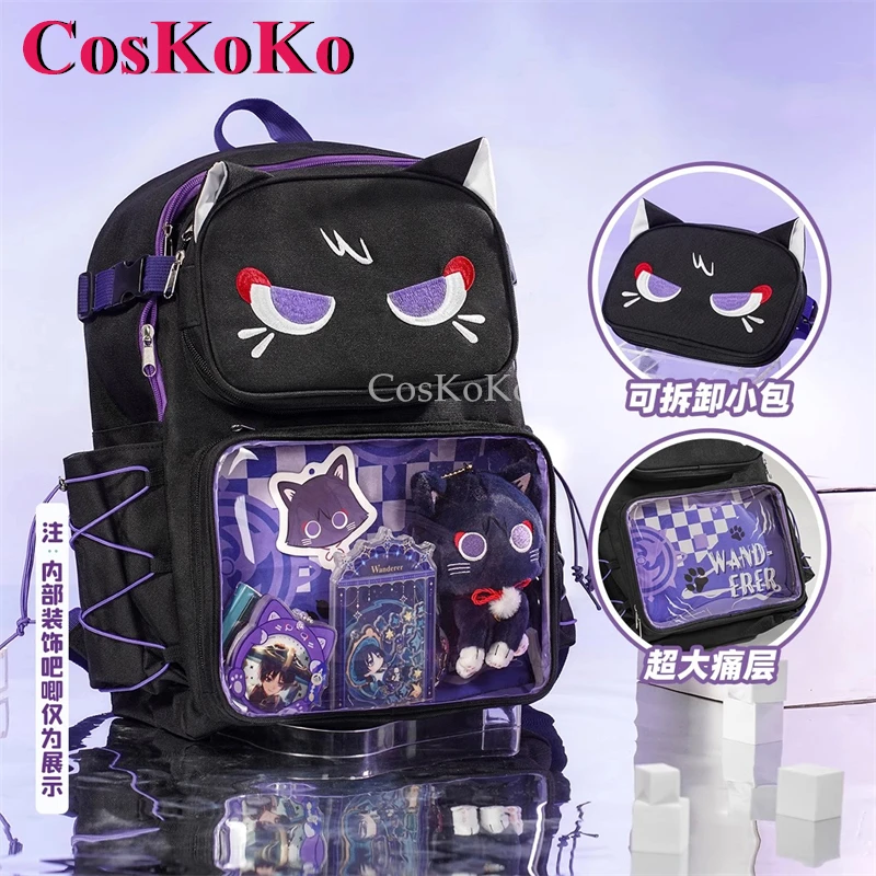 CosKoKo Scaramouche/Xiao/Furina Bag Cosplay Genshin Impact Peripheral Small Square Face Fashion Backpack Schoolbag Lovely Itabag