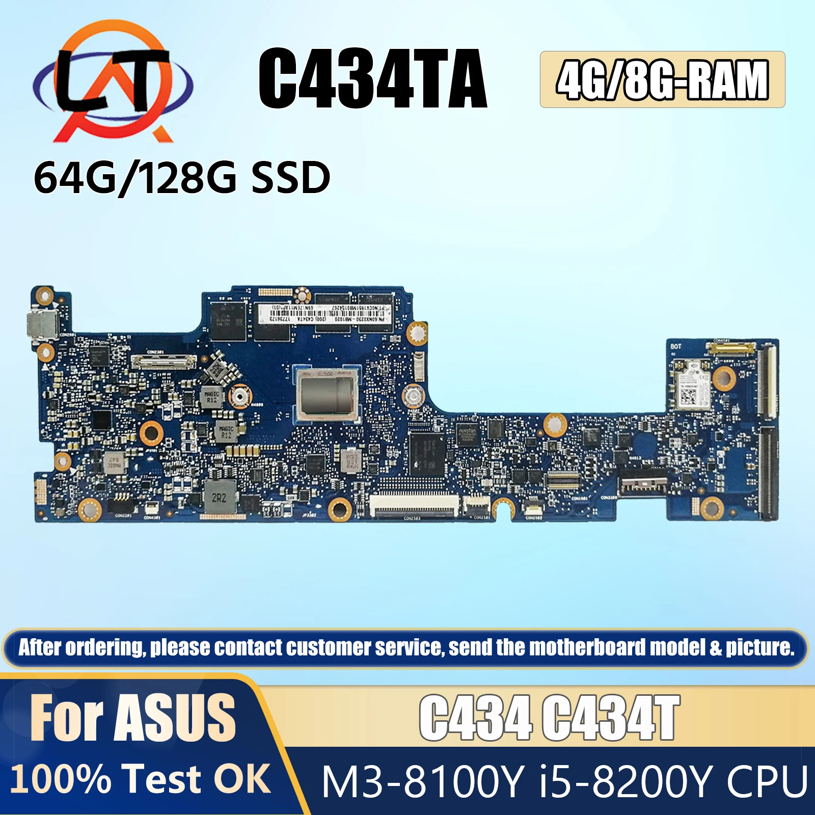 

C434TA Mainboard For ASUS Chromebook Flip C434 C434T Laptop Motherboard M3-8100Y i5-8200Y 4G/8G-RAM SSD-64G/128G