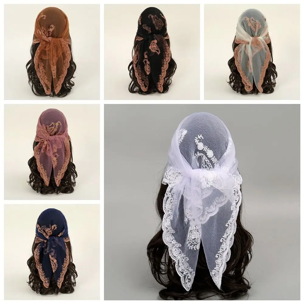 

Elegant Square Lace Scarf Floral Embroidery Hollow Out Foulard Bandana Thin Vintage Lace Handkerchiefs Women
