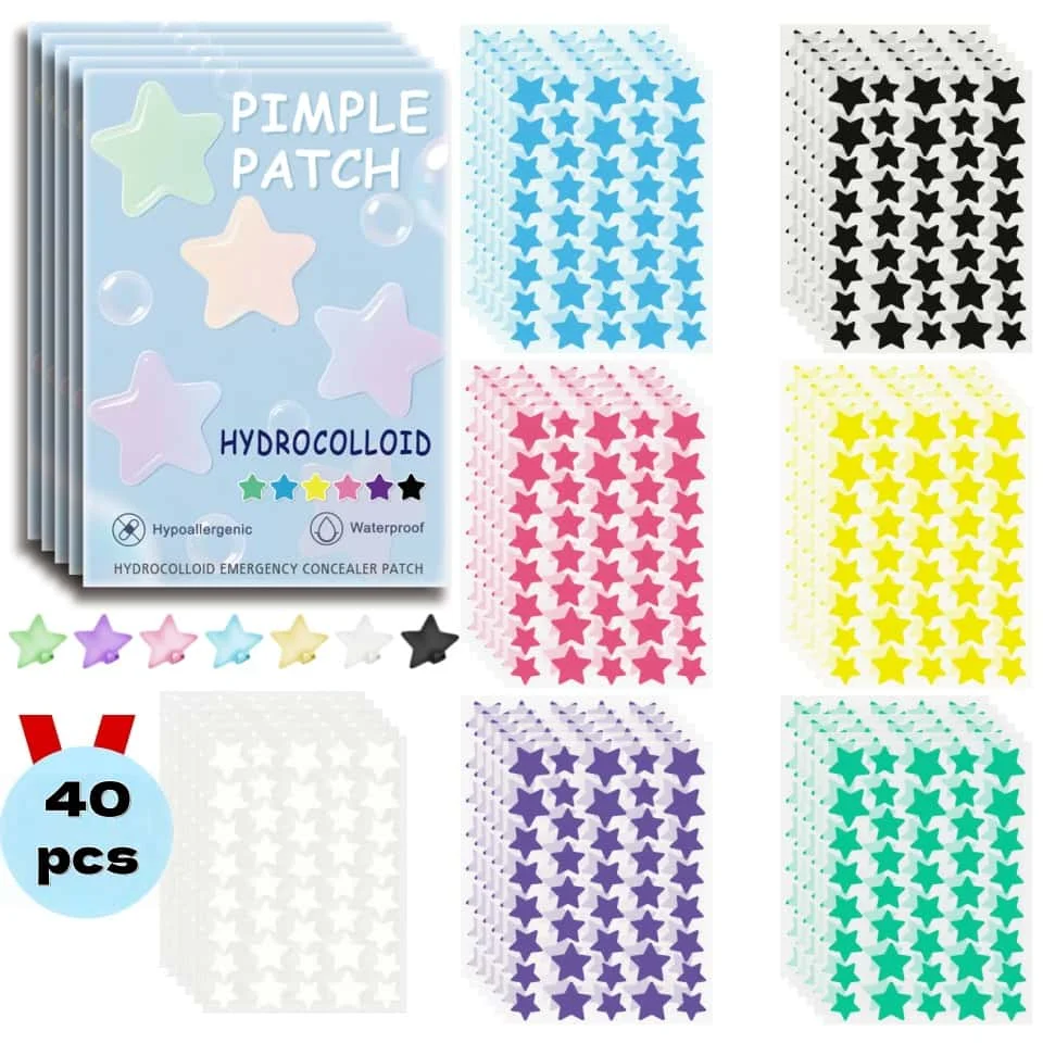 

40 pieces of multi-color star acne patches, facial acne patches, concealer acne patches, and pimples patches, ultra-thin