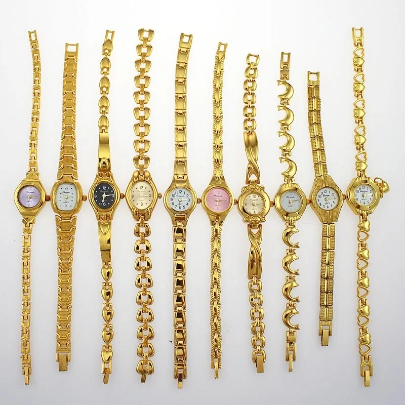 10PCS Mixed Golden Quartz Watches Wholesale Bulk Lots of Dress & Sport Wristwatches for Women And Girls Affordable Gift Ideas