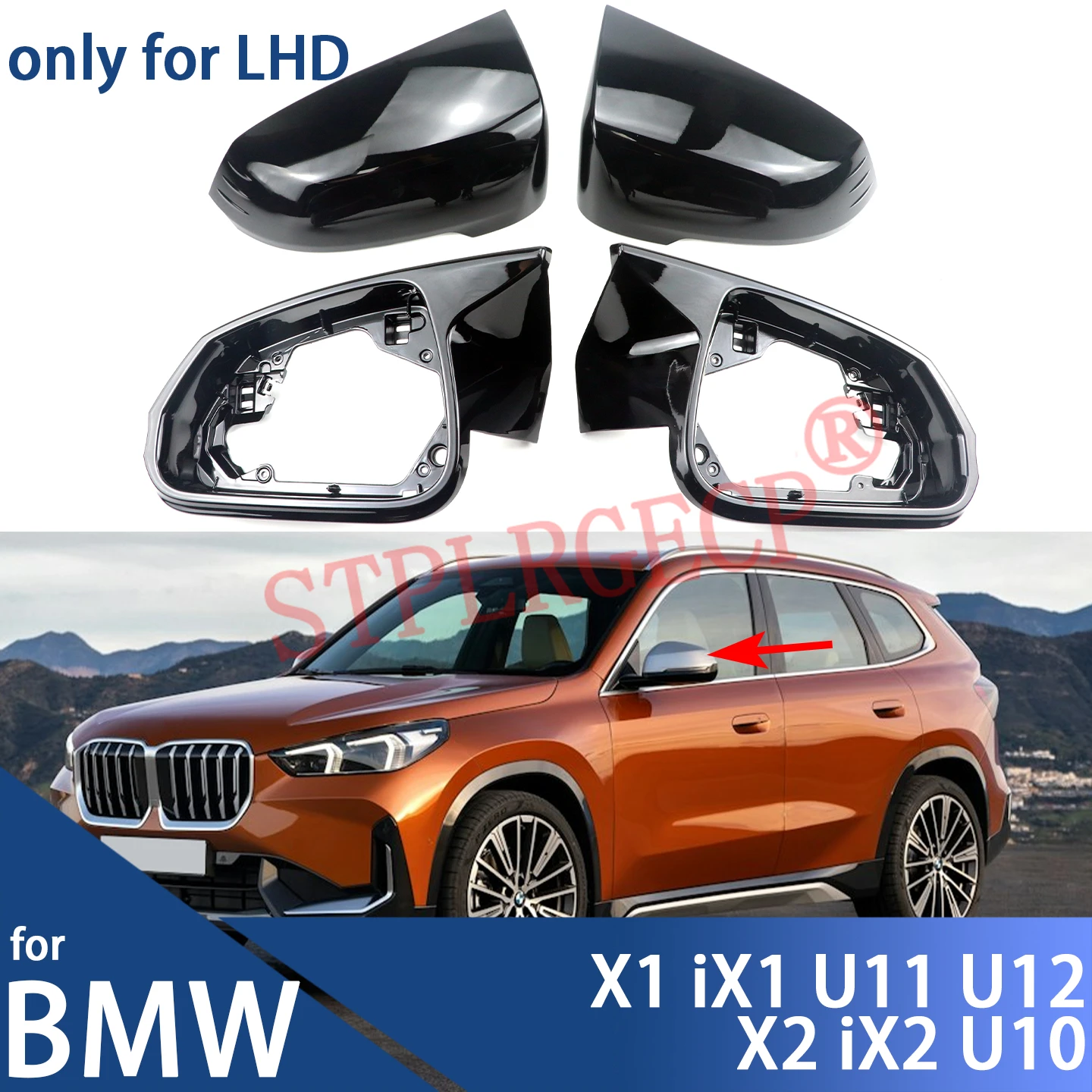 4pcs for BMW X1 IX1 U11 U12 X2 IX2 U10 Glossy Black Mirror Shell Rear View Mirror Cover Replacement Style Side Wing Mirror Caps
