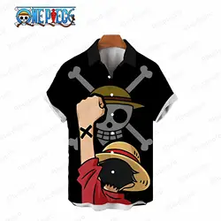 Blouse Fashion Monkey D Luffy Shirts and Blouses Y2k One Piece Tops Anime Men Mens Clothes Short Sleeve Elegant Shirt Oversized