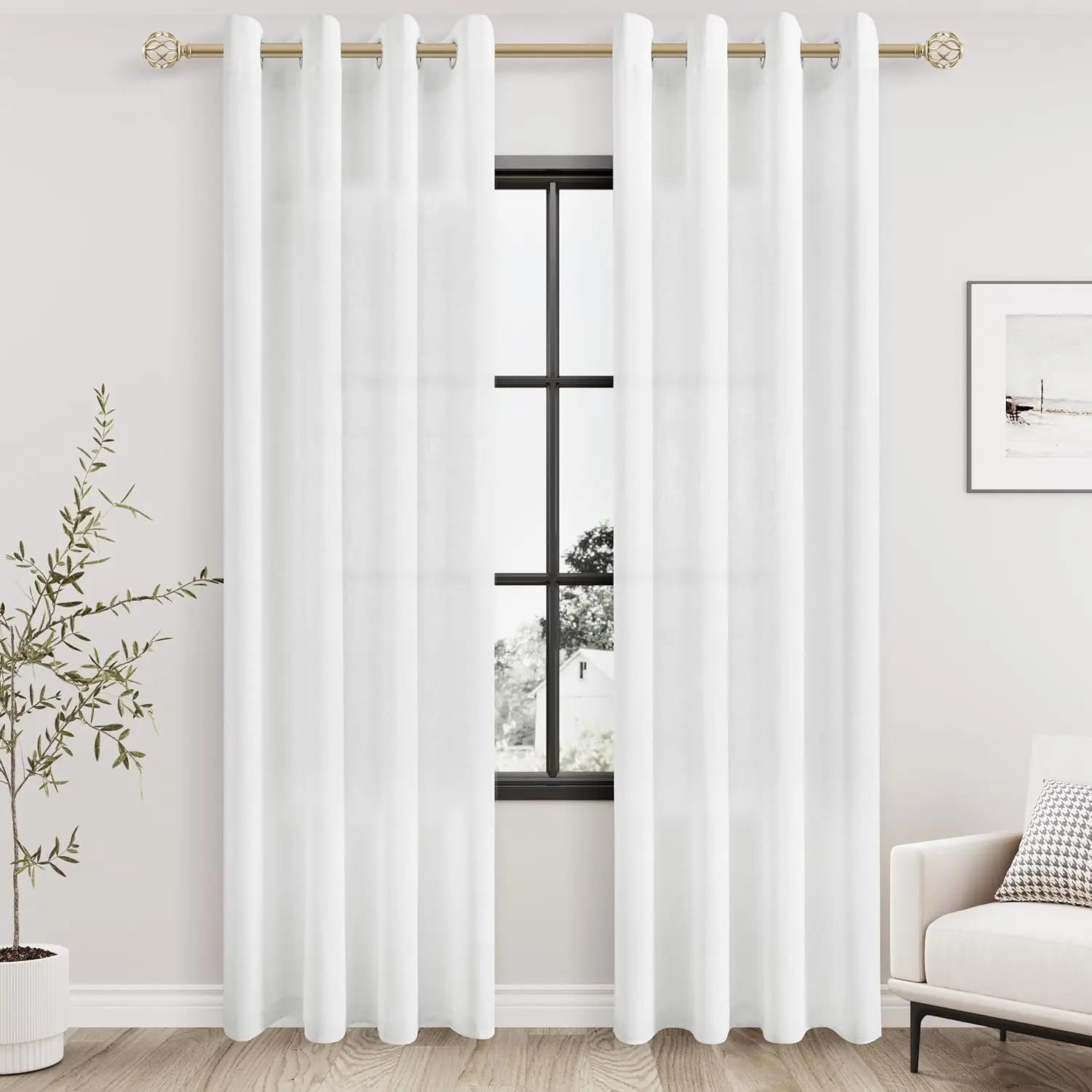 310cm Height Custom Made White Sheer Faux Linen Curtain, Bedroom Tulle, Living Room Window