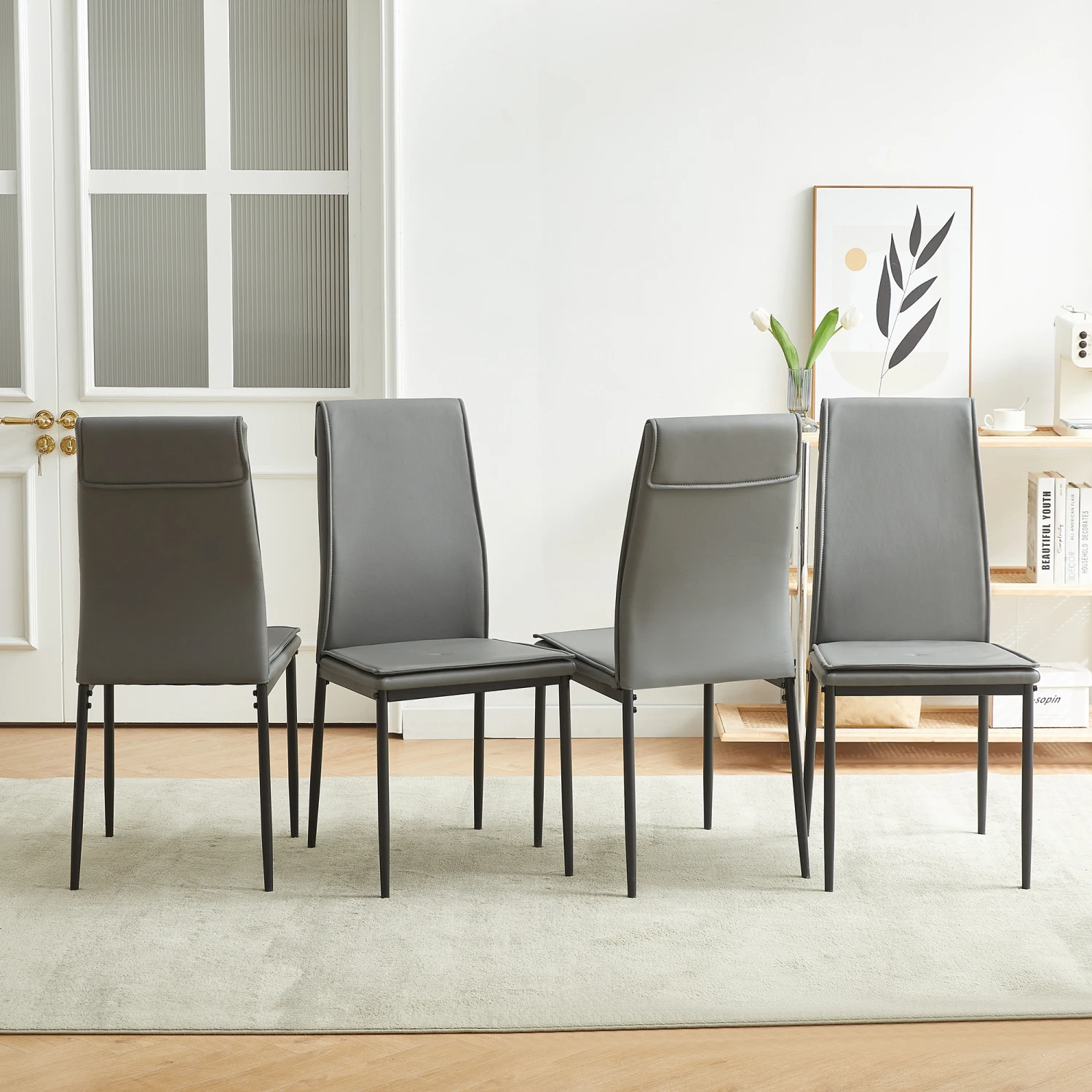 

Dining chairs set of 4, Grey modern kitchen chair with metal leg