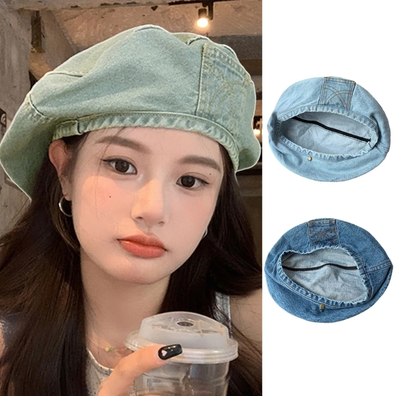 

Women Hat for Four Season Octagonal Beanie Hat Girls Spring Autumn Denims Breathable Headdress Soft Bonnet Hat