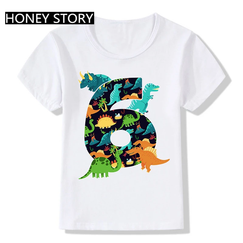 

Dinosaur Birthday Kid Tshirt Cartoon Dinosaur Digital Birthday Birthday Children's Short-sleeved T-shirt Boys Girl Clothes